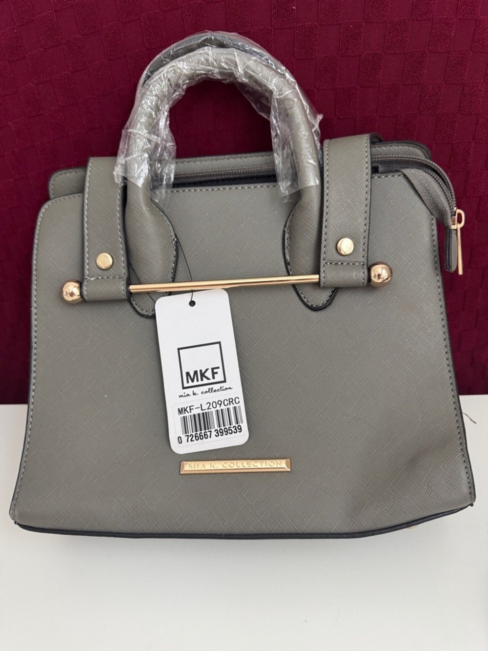 Mia k collection Gray Structured Satchel with Gold Accents